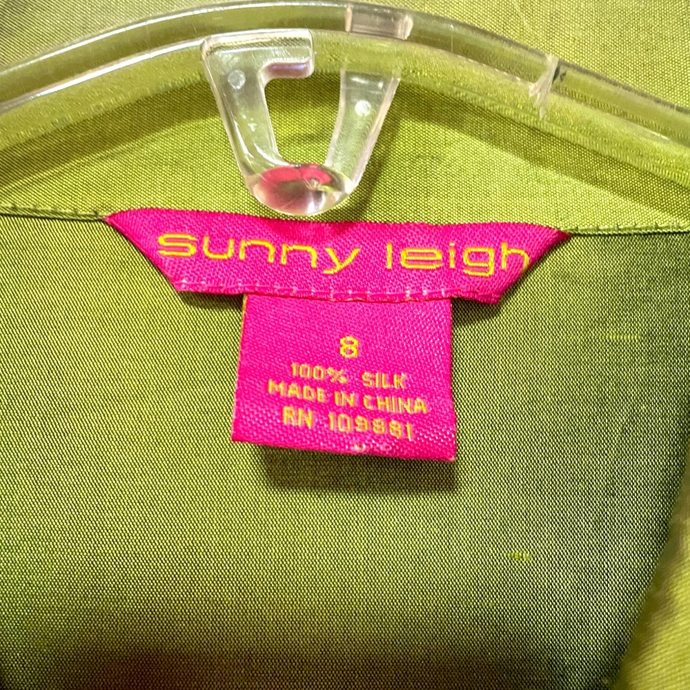 Sunny Leigh Green Silk Cross-Front Collared Tie Wrap Blouse Top Sz 8 - Picture 3 of 7